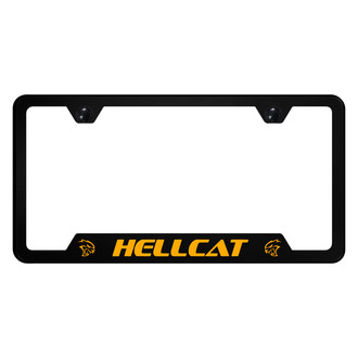 Autogold® - UV Printed Black License Plate Frame with Notched Orange Hellcat Logo
