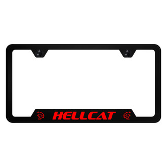 Autogold® - UV Printed Black License Plate Frame with Notched Red Hellcat Logo