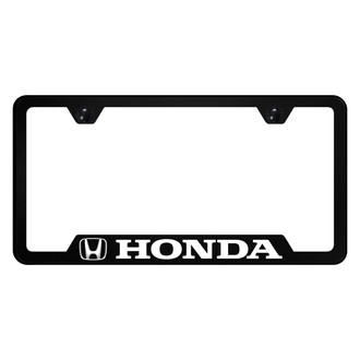 Autogold® - UV Printed Black License Plate Frame with Notched Chrome Honda Logo
