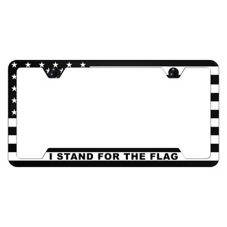 Autogold® - UV Printed Black License Plate Frame with Notched I Sand For The Flag Logo