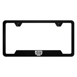 Autogold® - UV Printed Black License Plate Frame with Notched Jeep Grill Logo
