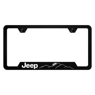 Autogold® - UV Printed Black License Plate Frame with Notched Jeep Mountain Logo