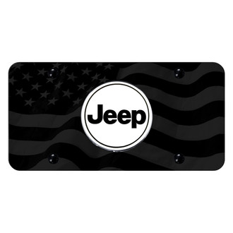 Autogold® - Chrome License Plate with Subdued Wave Flag Jeep Logo