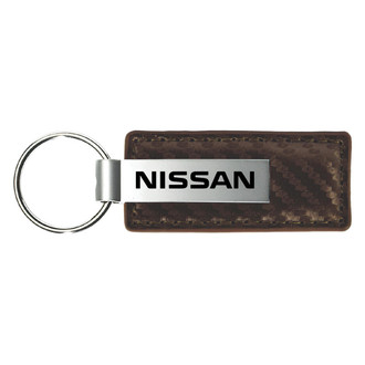 Autogold® - Nissan Logo Taupe Carbon Fiber Leather Key Chain