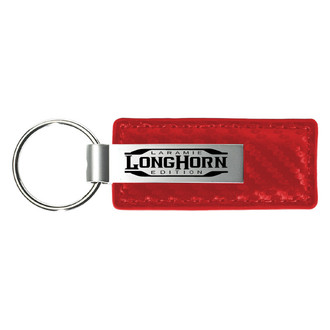 Autogold® - Longhorn Laramie Logo Red Carbon Fiber Leather Key Chain