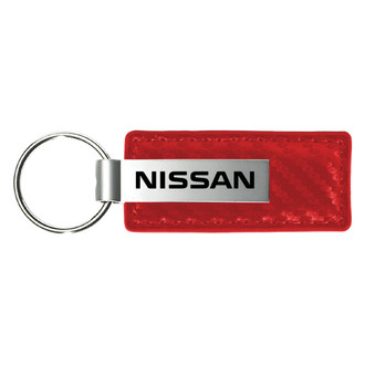 Autogold® - Nissan Logo Red Carbon Fiber Leather Key Chain