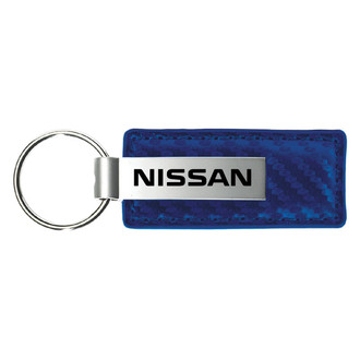 Autogold® - Nissan Logo Blue Carbon Fiber Leather Key Chain