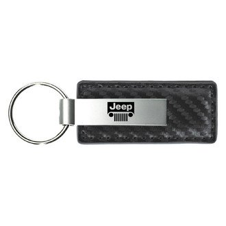 Autogold® - Jeep Grille Gun Metal Carbon Fiber Leather Key Chain