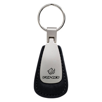 Autogold® - RHO Head Black Leather Teardrop Key Chain