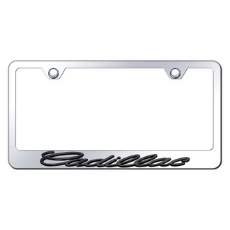 Autogold® - Chrome License Plate Frame with 3D Black Pearl Cadillac Logo