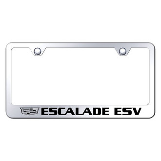 Autogold® - Chrome License Plate Frame with Laser Etched Escalade ESV Logo and Cadillac Emblem
