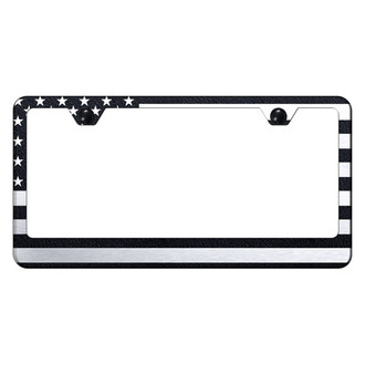 Autogold® - Brushed License Plate Frame with Laser Etched USA Flag Logo