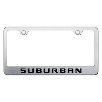 Autogold® - Brushed Stainless License Plate Frame with Laser Etched Suburban Logo