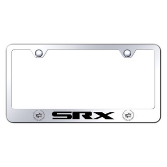 Autogold® - Chrome License Plate Frame with Laser Etched SRX Old Logo and Dual Cadillac Emblem