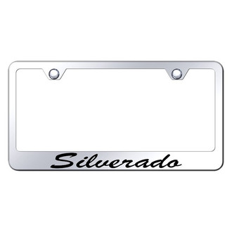 Autogold® - Chrome License Plate Frame with Script Laser Etched Silverado Logo
