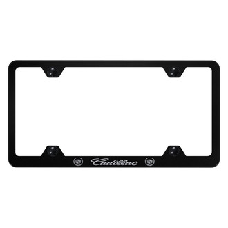 Autogold® - Wide Body Black License Plate Frame with Laser Etched Cadillac Logo and Dual Emblem