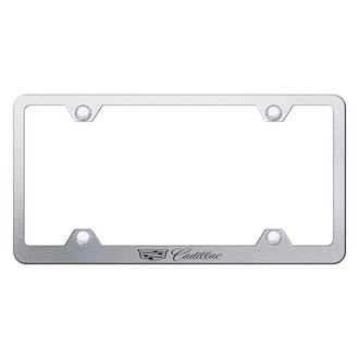 Autogold® - Wide Body Brushed License Plate Frame with Laser Etched Cadillac New Logo