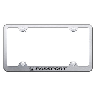 Autogold® - Wide Body Brushed License Plate Frame with Laser Etched Passport Logo