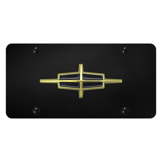 Autogold® - Black License Plate with 3D Gold Lincoln Old Emblem