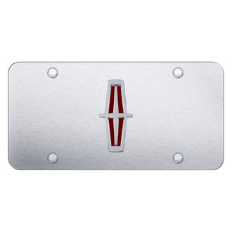 Autogold® - Brushed License Plate with 3D Chrome / Red Lincoln Emblem