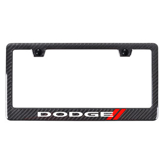 Autogold® - UV Printed Carbon Black License Plate Frame with White Dodge Logo