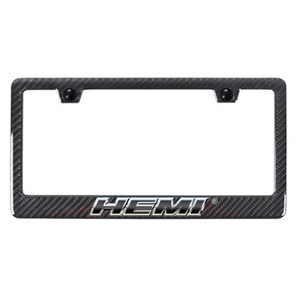 Autogold® - UV Printed Carbon Black License Plate Frame with Slant Chrome HEMI Logo