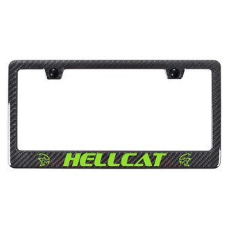Autogold® - UV Printed Carbon Black License Plate Frame with Green Hellcat Logo