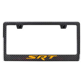 Autogold® - UV Printed Carbon Black License Plate Frame with Orange SRT Logo