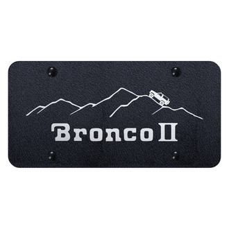 Autogold® - Rugged Black License Plate with Laser Etched Bronco II Mountain Logo