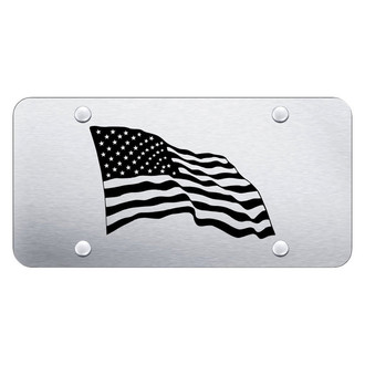 Autogold® - Brushed License Plate with Laser Etched USA Flag Logo