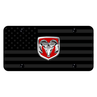Autogold® - Subdued Flag License Plate with 3D Red Ram OEM Emblem