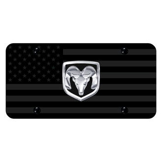 Autogold® - Subdued Flag License Plate with 3D Chrome Ram OEM Emblem
