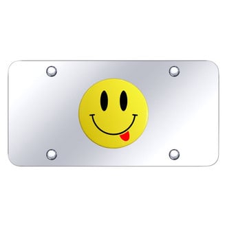 Autogold® - Chrome License Plate with 3D Yellow Smile Face Logo with Tongue
