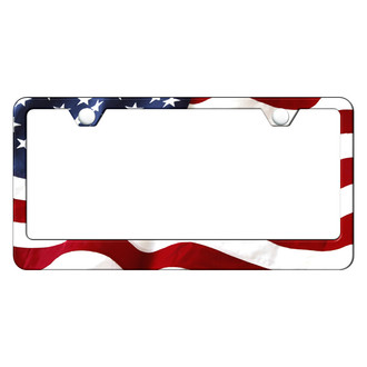 Autogold® - UV Printed Black License Plate Frame with USA Flag Logo