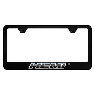 Autogold® - UV Printed Black License Plate Frame with Slant Chrome HEMI Logo