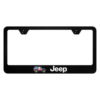 Autogold® - UV Printed Black License Plate Frame with Jeep Flag Logo