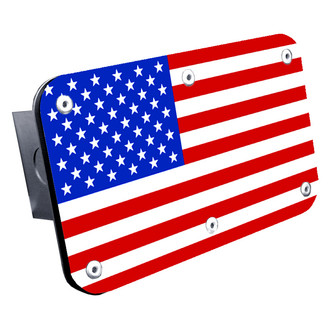 Autogold® - UV Print on Brushed Hitch Cover with US Flag Logo for 2" Receivers