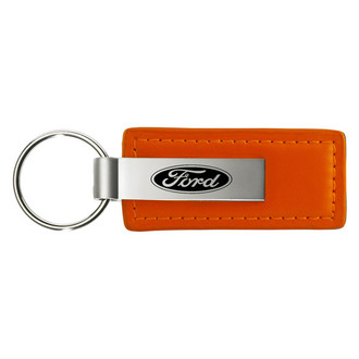 Autogold® - Ford Logo Orange Leather Key Chain