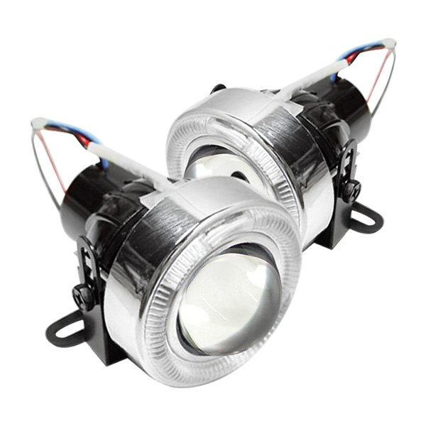 AutoTecknic® - P1A Series 85mm Round Projector Fog Lights With LED Blue Halo