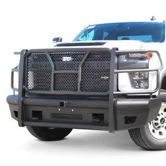 Back Road® - Pipe Force Series Full Width Black Powder Coated Front HD Bumper with Full Grille Guard