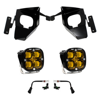 Baja Designs® - Fog Light Location Mounted Squadron SAE™ 3" 2x22W Square Wide Cornering Beam Amber LED Light Kit
