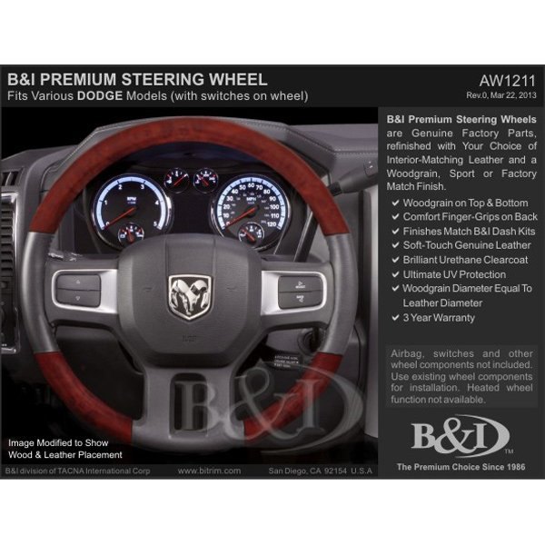  B&I® - Premium Design Steering Wheel (Black Leather AND Blue Fiiberon Top and Bottom )