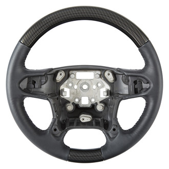 B&I® - Premium Design Black Leather Steering Wheel with Black Carbon Grip Steering Wheel