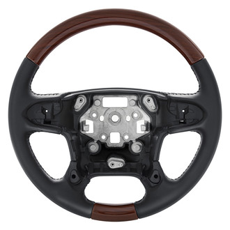 B&I® - Premium Design Charcoal Black Leather Steering Wheel with Rosewood Grip Steering Wheel