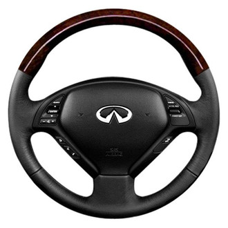 B&I® - Premium Design Black Leather Steering Wheel with Black Carbon on Top Inserts Steering Wheel