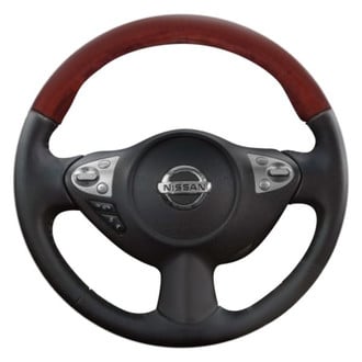B&I® - Premium Design Black Leather Steering Wheel with Black Carbon on Top Inserts Steering Wheel