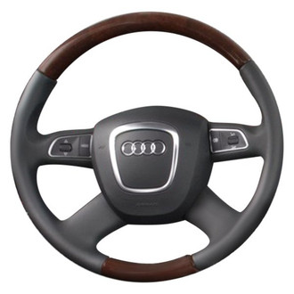 B&I® - Premium Design 4 Spokes Black Leather Steering Wheel with Black Carbon Grip Steering Wheel
