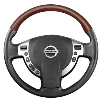 B&I® - Premium Design Black Leather Steering Wheel with Blackwood on Top Inserts Steering Wheel
