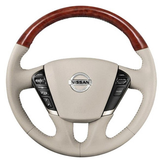 B&I® - Premium Design Beige/Tan Leather Steering Wheel with Black Carbon Grip Steering Wheel