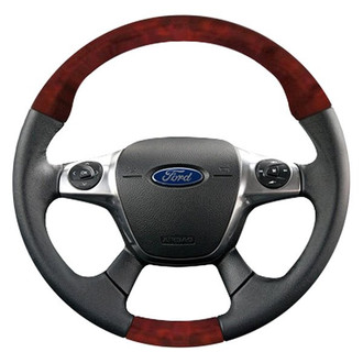 B&I® - Premium Design Black Leather Steering Wheel with Black Carbon Grip Steering Wheel